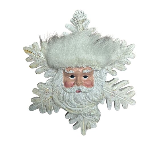 Santa Claus Snowflake Fridge Magnet White Faux Fur Hat - Picture 3 of 5